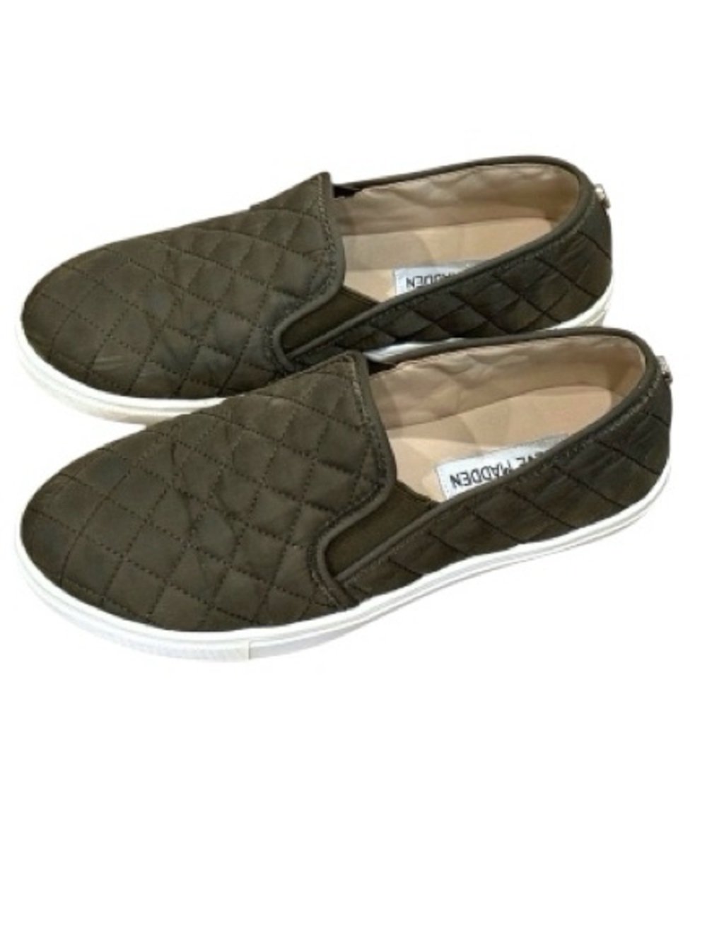 Steve Madden Ecentrcq Slip On Sneakers Quilted Olive Green Women 7